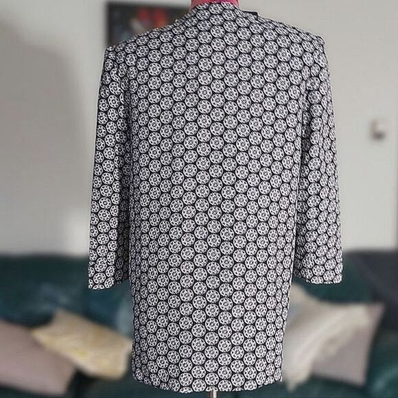 Vtg black and white abstract pattern longline kimono blazer - Picture 2 of 11